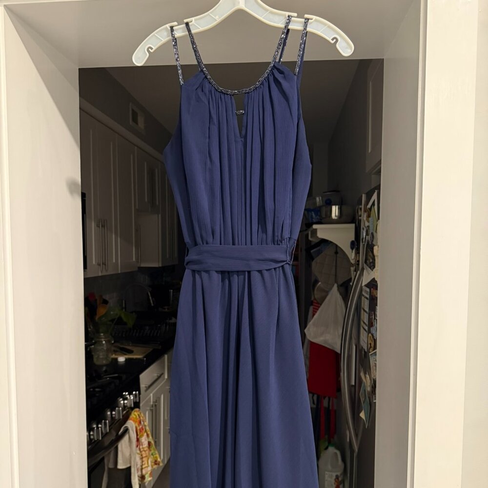 David's Bridal Marine Sleeveless Chiffon Short Dress with Beaded Straps